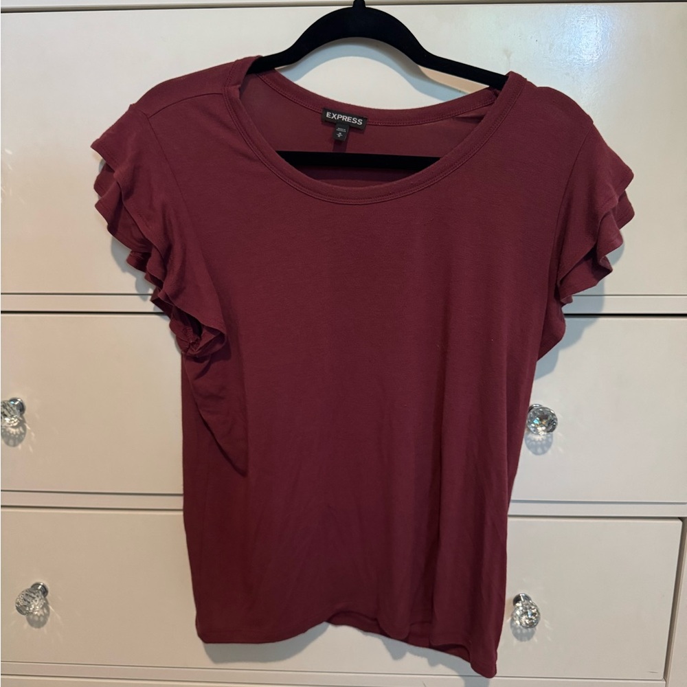 Express Burgundy Ruffle Sleeve Tee